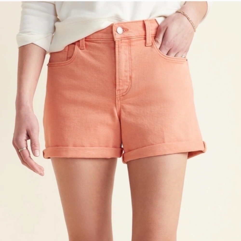 Old Navy Mid Rise Boyfriend Jeans Shorts Orange Cuffed Relaxed Fit Women's 6